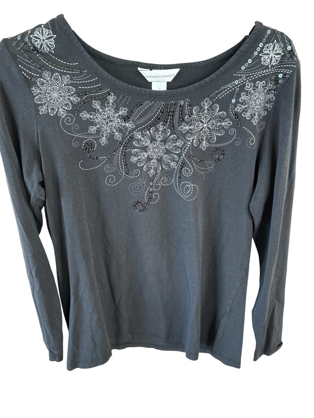 Christopher & Banks Women's Black Embellished Long-Sleeve Top
